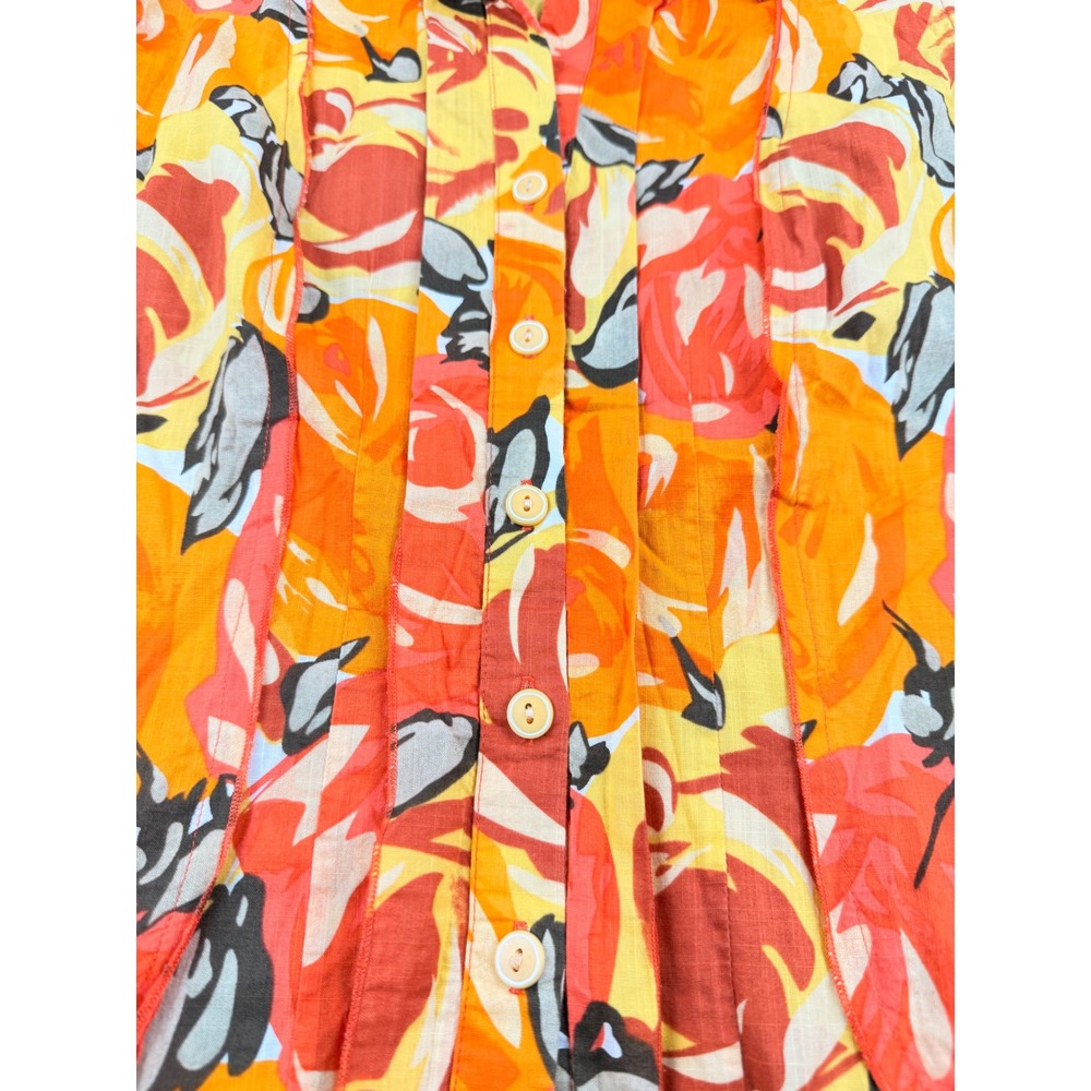 Nic + Zoe Womens Sleeveless Button Down Floral Pintuck Blouse Orange Yellow Sz 4 - Picture 4 of 8